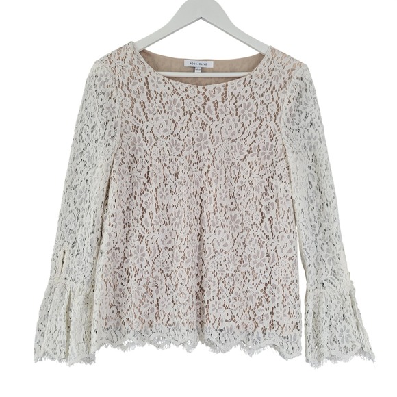Rose & Olive Tops - Rose + Olive Lace Blouse Women Size S Ivory Bell Sleeve Romantic Coquette